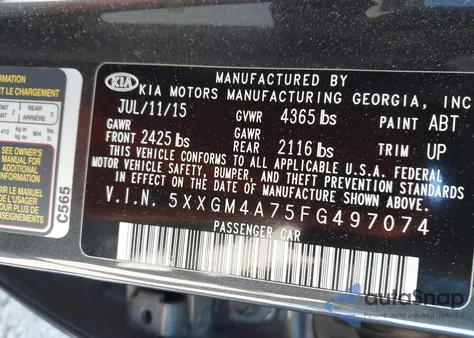 2015 Kia Optima Lx from USA, damaged, VIN 5XXGM4A75FG497074